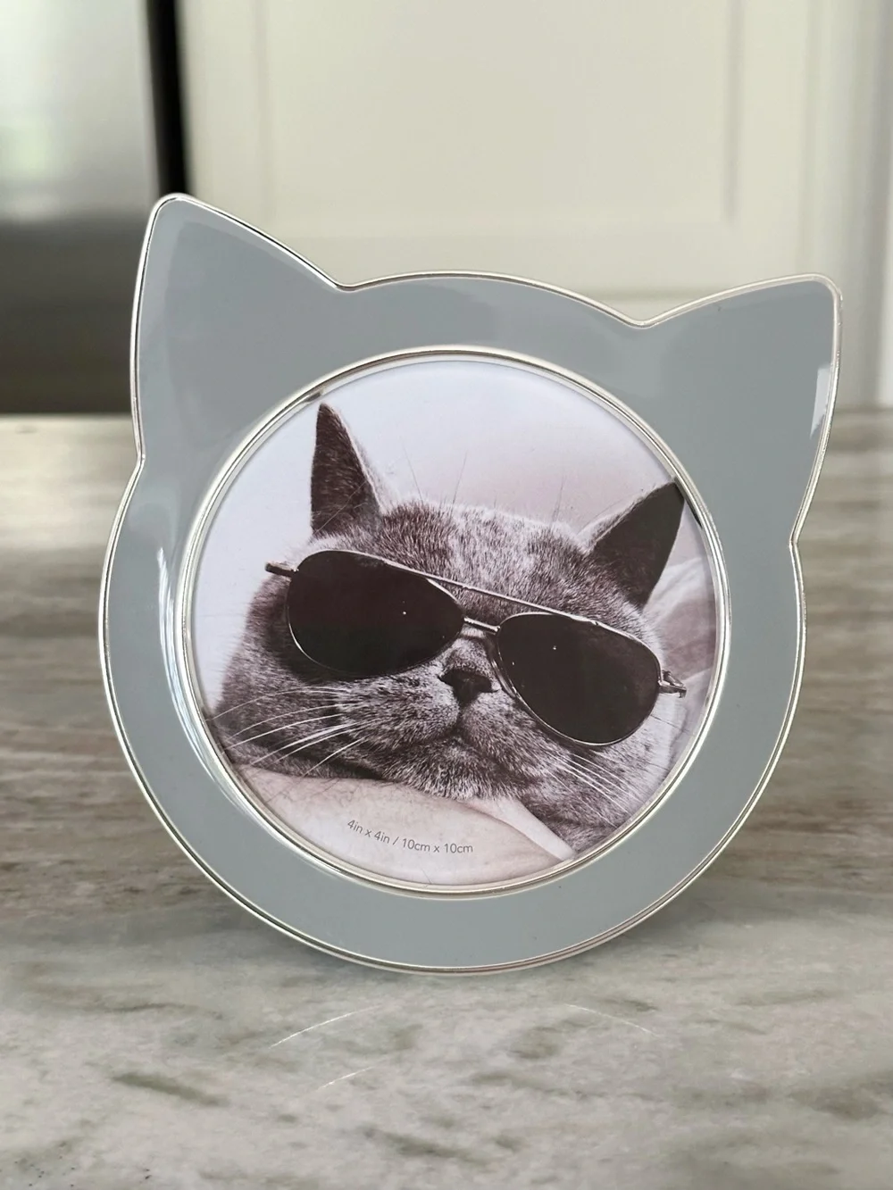 Kitty Cat Ear Shaped Round Picture Frame - Grey & Silver 4x4